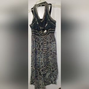 NWT Angie Sz M Halter Dress with Round and Rectangular Metal Accents Sewn In